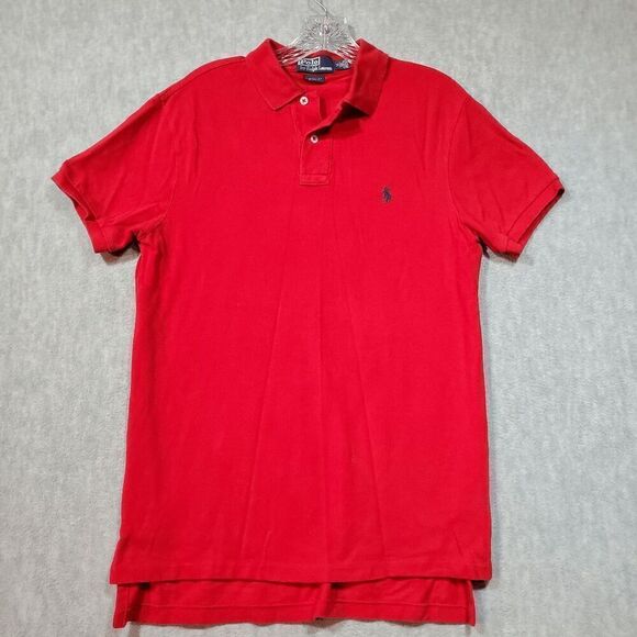 Polo Ralph Lauren Shirt Mens Medium Red Stretch Custom Fit High Low Slit - Picture 1 of 7